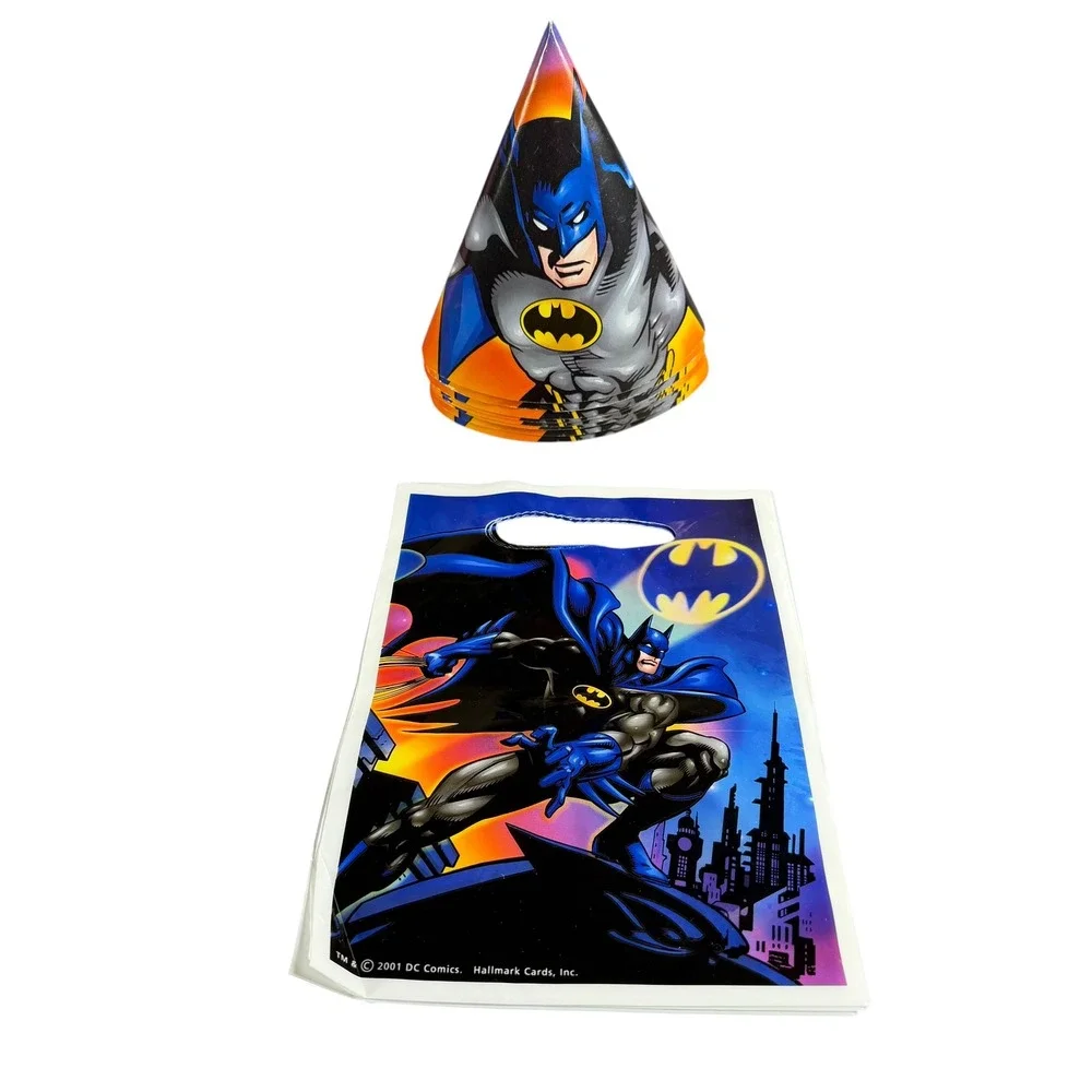Vintage 2001 Batman Party Supplies Hallmark DC Comics Y2K Hats and Bags Set